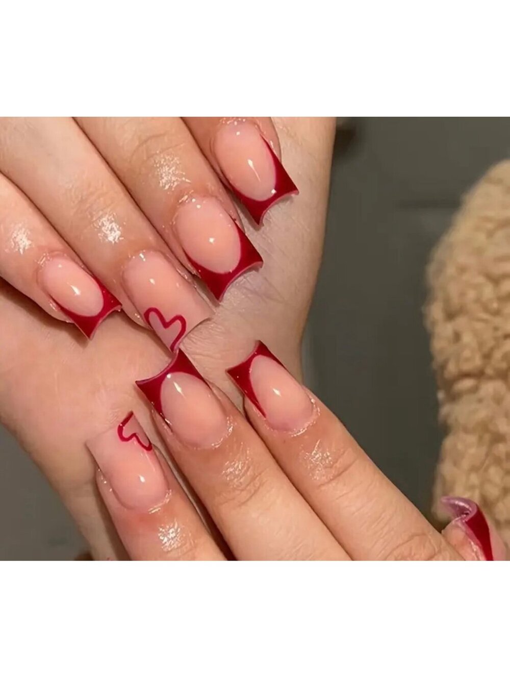New - 24pcs Glossy Square Heart Glam Reusable Press-On-Nails